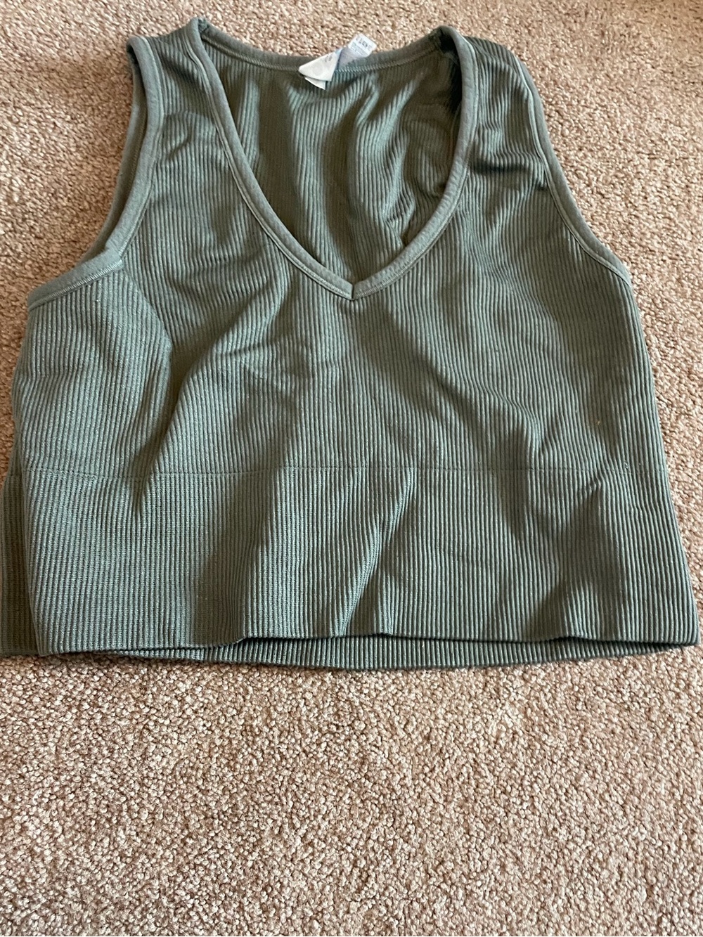 90 Degree By Reflex Olive Ribbed V-Neck Cropped Tank